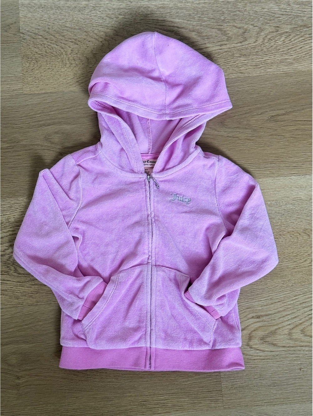 Juicy Couture Girls 4T Pink Velour Zip Up Hoodie Rhinestone Y2K Tracksuit Jacket